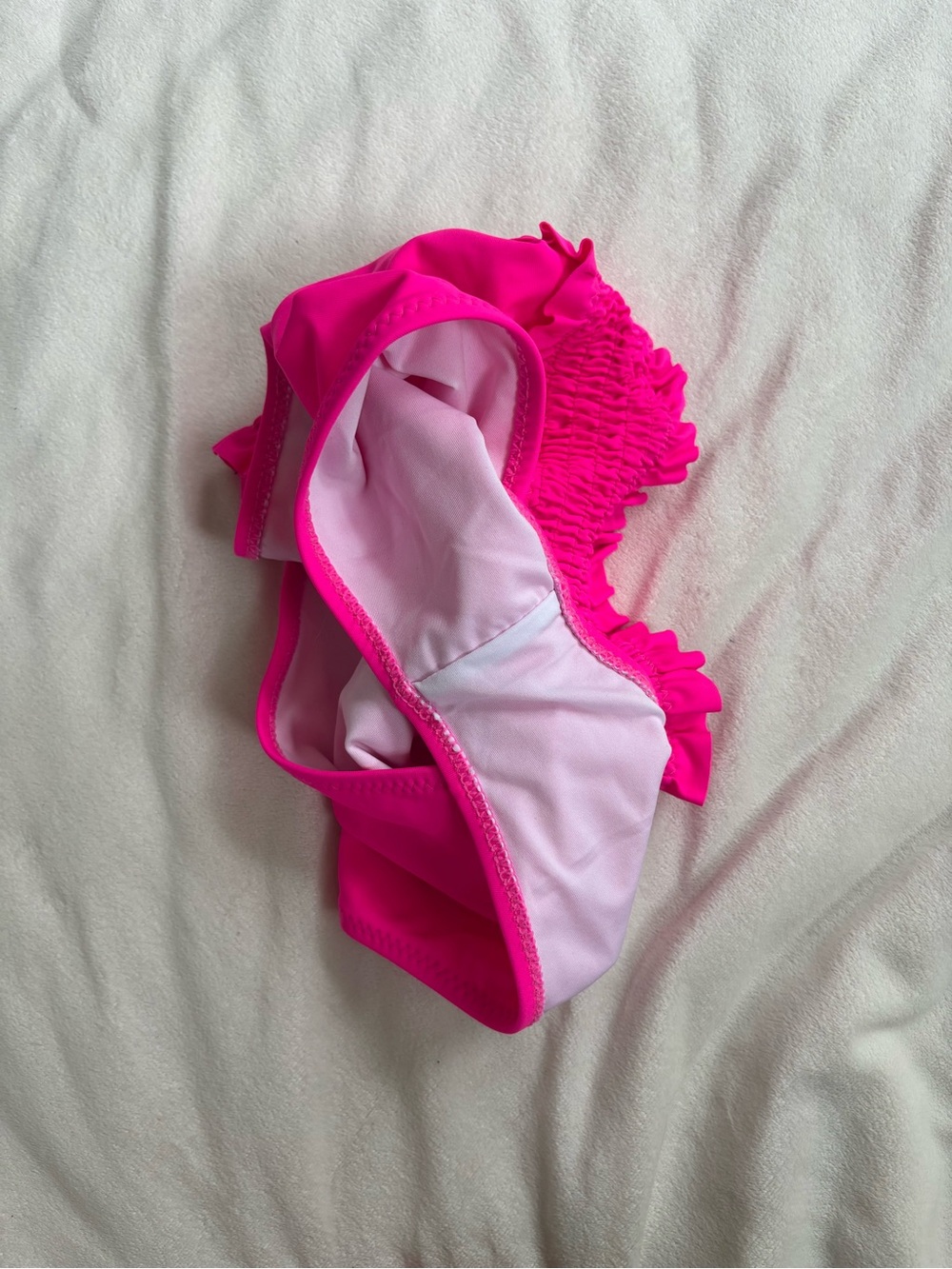 Women's Ruffle High-Cut Bikini Bottom in Neon Pink - Picture 4 of 4